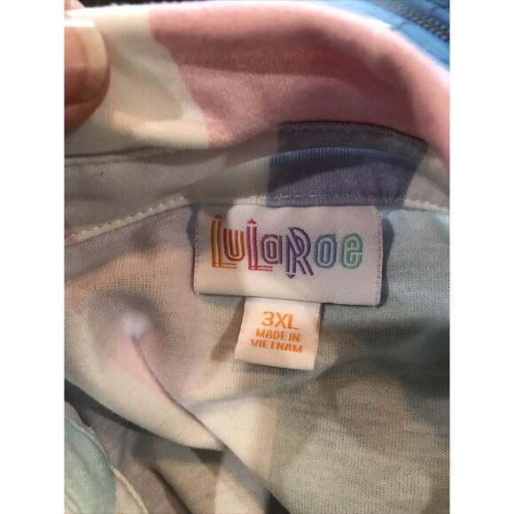 LulaRoe Plus Size 3XL Pastel Stripe Long Sleeve Button Front Collared Shirt - Picture 8 of 8